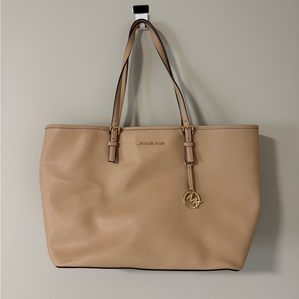 Michael Kors Tan Leather Tote with Gold Charm